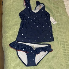 NWT Carters Girls Tankini Bathing Suit Size 8 Navy And White Hearts