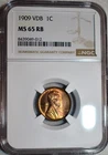 NGC MS-65 RB 1909-P VDB Lincoln Cent, Fiery, Predominantly Red Gem.
