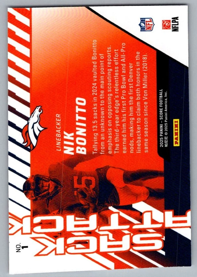 2025 Score Nik Bonitto Denver Broncos #1 - Image 2 of 2