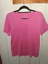 Talbots Bright Pink Cotton Round Neck Tee Shirt Size XL NWT