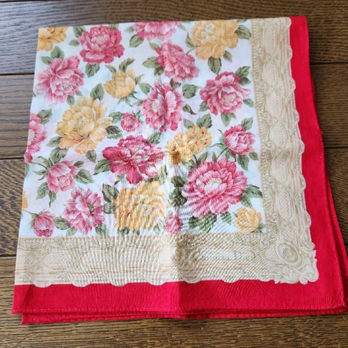 Mouchoir Christian Dior coton 46 cm 18" carré fleur rouge