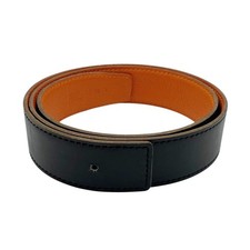 Auth HERMES Belt Constance Orange Black Leather Unisex Replacement Strap