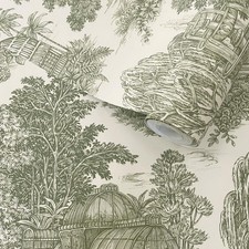 Toile Wallpaper Green Botanical Trees Vintage Osterley Gardens Holden 13950