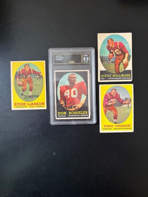 1958 Topps Football Lot 4 Dif. ALL REDSKINS. Don Bosseler Graded Ex-Nm+ & 3 Raw