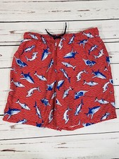 Shark Swim Shorts Boys Sz 14-16 XL Long Board Travel Summer Red Blue Pool