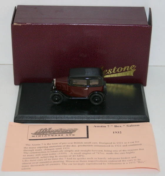 MILESTONE MINIATURES 1/43 SCALE MM1R - 1932 AUSTIN 7 SALOON - BLACK / MAROON - Image 3 of 3