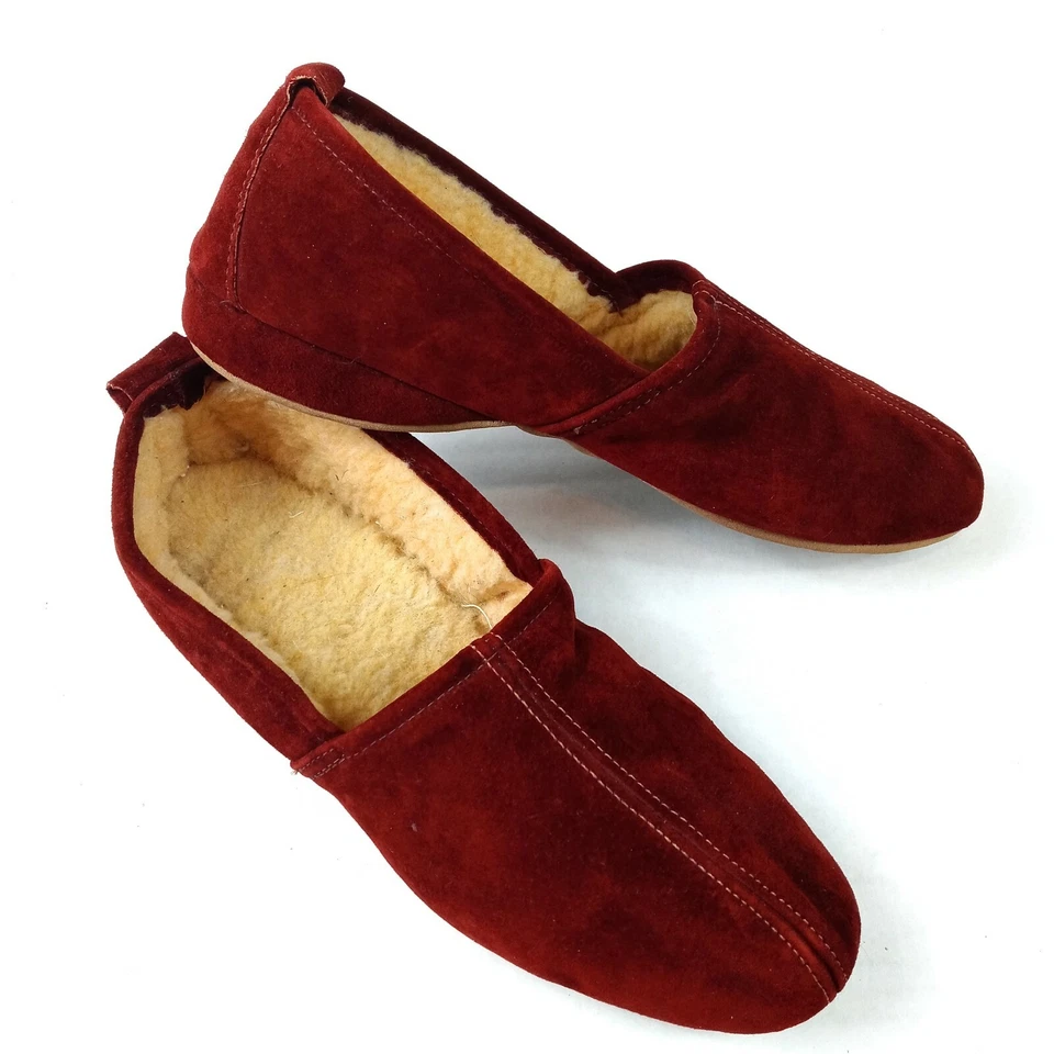 Zapatillas de casa Winchester antiguas cerradas de gamuza granate forradas de piel de oveja talla 9 Foto 4 de 4