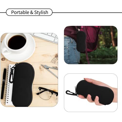 Sunglasses Neoprene Ultra Light Case Zippered Eyeglass Case with Carabiner Hook - Picture 4 of 6