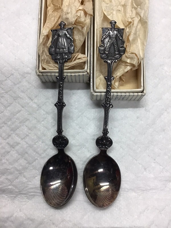 Antique Souvenir Silver Plated Spoons (2) Water Bearers.Made In Holland