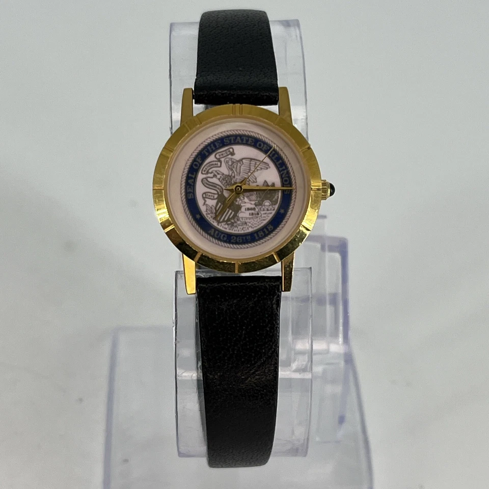 Женские часы SEAL OF THE STATE OF ILLINOIS 24 мм циферблат черная кожа НОВЫЙ АККУМУЛЯТОР - Изображение 2 из 4