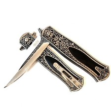9" Heavy Duty Spring Assisted Open Blade Folding Embossed Pocket Knife