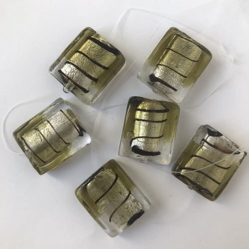6 Silver Foiled Glass Lampwork Beads Charms Square 18 16 mm Chartreuse Green - Picture 9 of 9