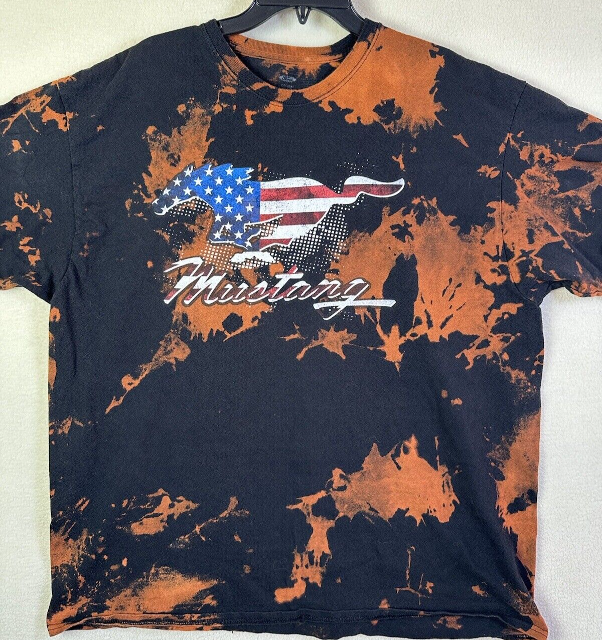 T shirt uomo Ford Mustang cavallo corsa nero tinto candeggina taglia 2XL pony V8