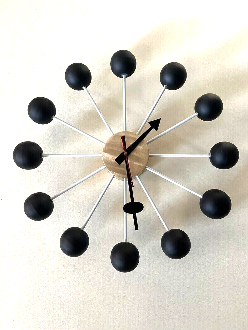 1950's Large Vitra Ball Wall Clock Black & Brushed Brass Metal 18 1950's Large Vitra Ball Wall Clock Black & Brushed Brass Metal 18
