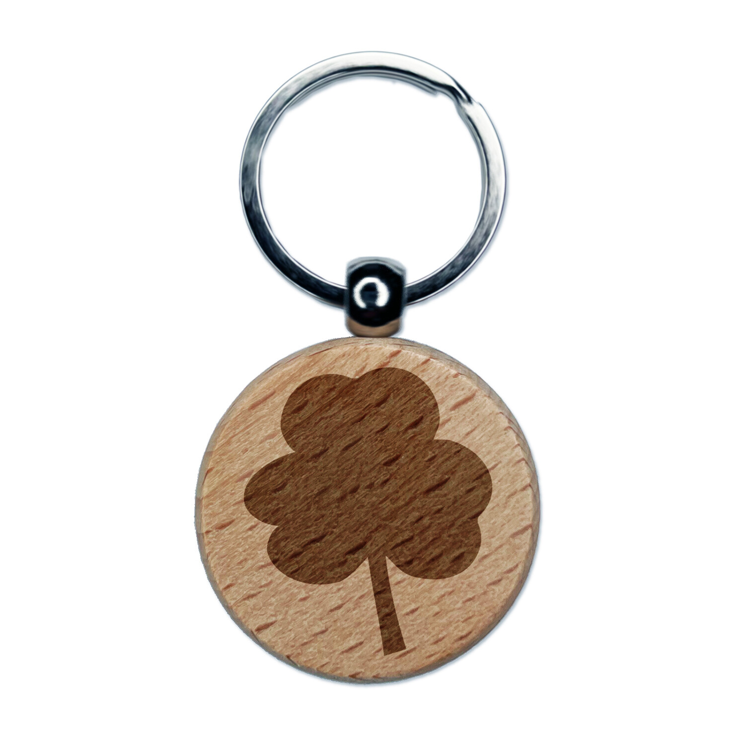 Three Leaf Clover Solid Engraved Wood Round Keychain Tag Charm