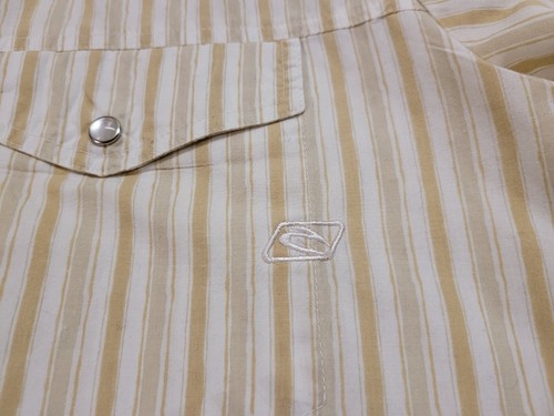 Rip Curl Shirt Mens Medium Yellow Beige Striped Pearl Snap Western Cowboy Preppy - Picture 10 of 19