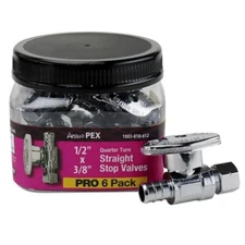Apollo 1/2" Chrome-Plated Brass PEX-B Barb x 3/8" Comp 1/4-turn Stop Valve 6-pk