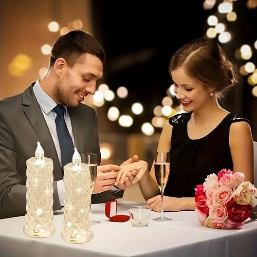 2Pc Rose Pattern LED Candle Light with Refraction Halo Weddings Holidays Home - Picture 2 of 4
