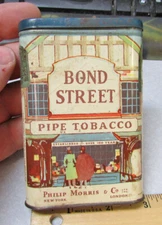 Bond Street Pipe Tobacco EMPTY Vintage Tin - Philip Morris 1940s pocket style