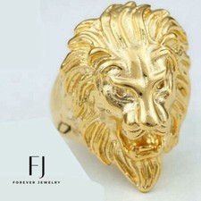 Men's Stainless Steel,Wedding LION Head Gold plated Ring 7 8,9 10 11-14 Box