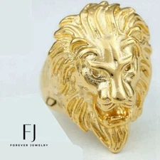 Men's Stainless Steel,Wedding LION Head Gold plated Ring 7 8,9 10 11-14*Box