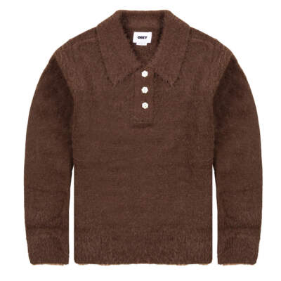 Obey Womens Esme Polo Sweater Chocolate