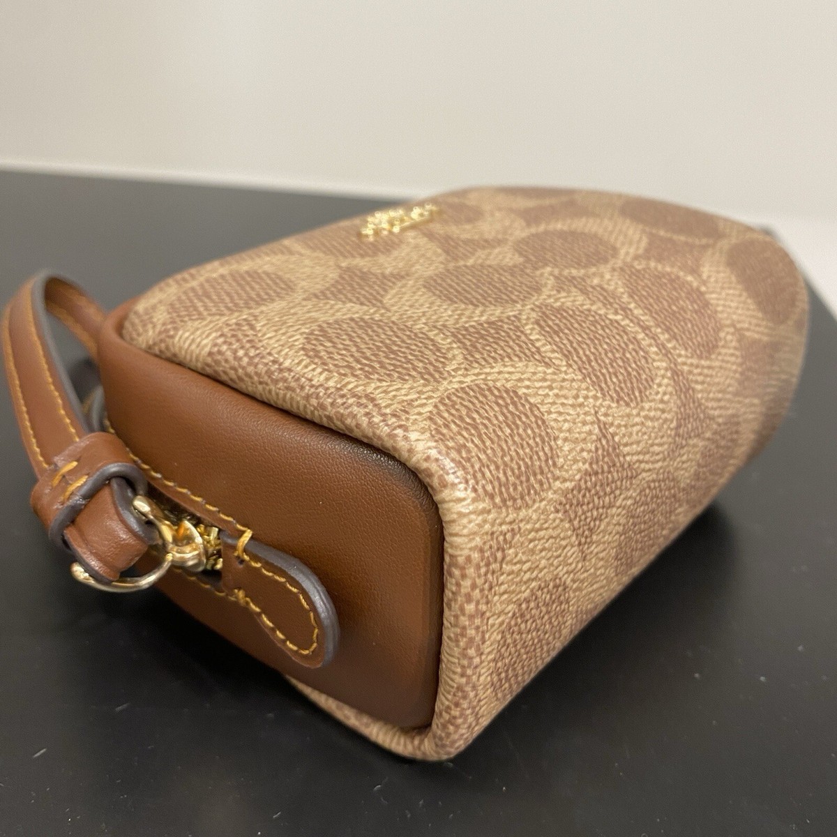New Coach Pouch Wristlet In Signature Canvas CW907 Gold/Tan/Brown