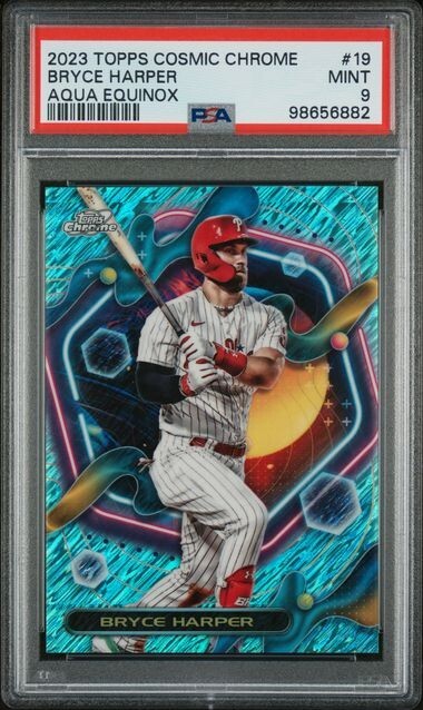 2023 Topps Cosmic Chrome - Aqua Equinox Refractor #19 Bryce Harper /199 PSA 9