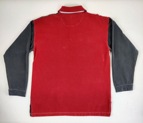 Bugle Boy Classic Men’s Collared Long Sleeve Polo Logo Crest Medium Blue Red - Picture 3 of 5