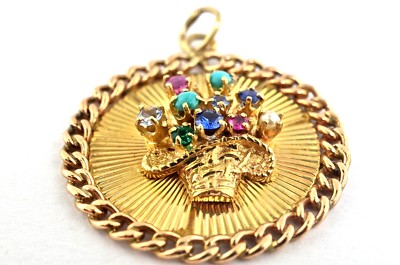 14 Karat Gelbgold und Farbstein Vintage Charm/Anhänger 9,6 Gramm