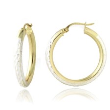 Gold over 925 Silver Two-Tone 35mm Diamond-Cut Hoop Earrings