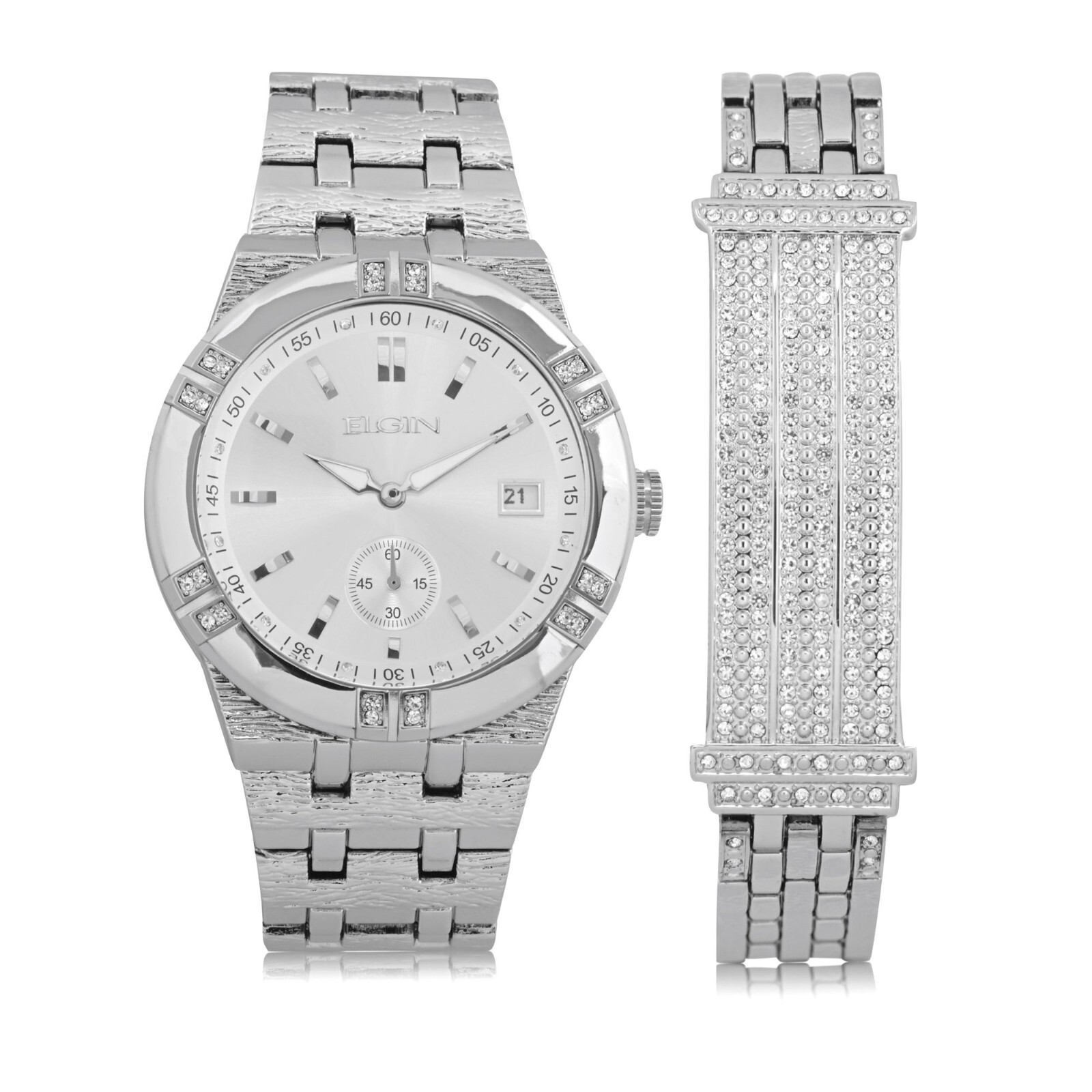 Elgin Adult Men's Analog Wristwatch and Bracelet Set in Silver FG170010ST eBay