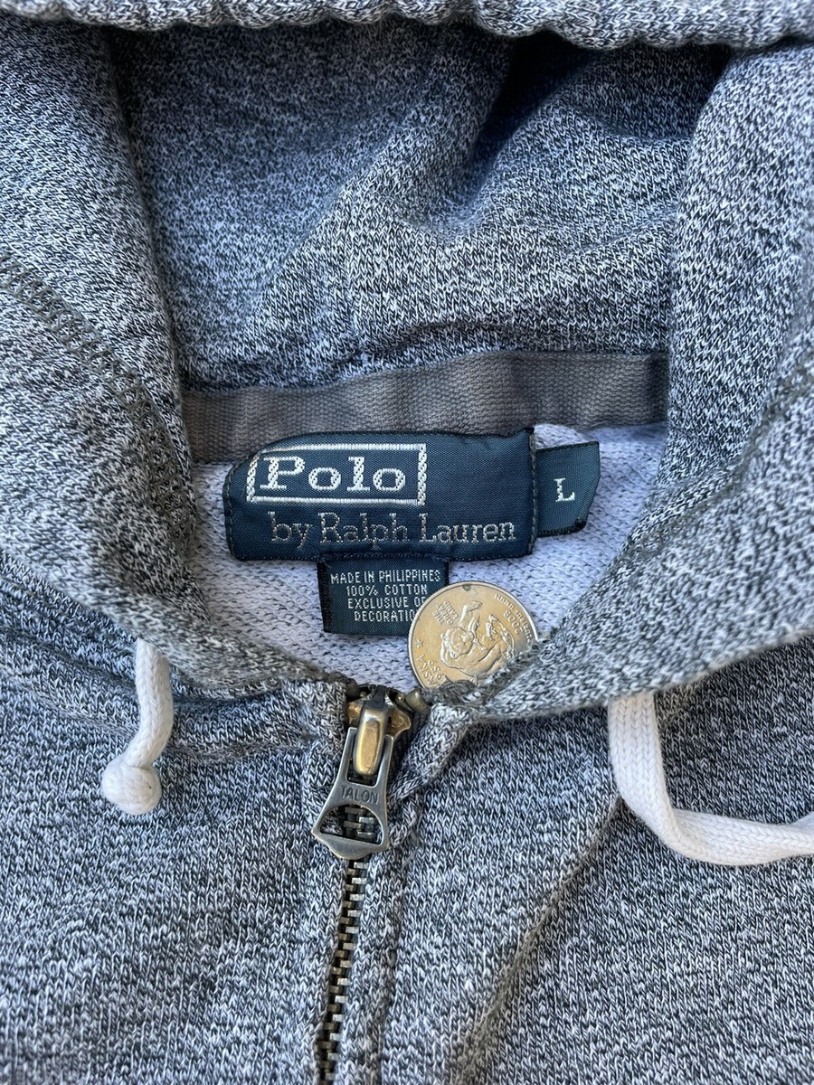 Vintage 80's Polo Ralph Lauren Gray Talon Zip Up Drawstring Hoodie