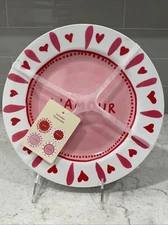 Set 4 Valentines Day 9” Melamine Appetizer Dessert Plates Hearts & Kisses New