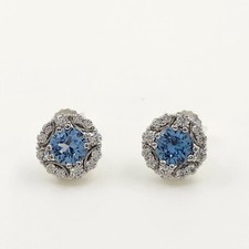 925 Sterling Silver 6mm Light Blue Sapphire Halo 3/8'' Earrings Gemstone