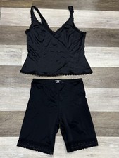 2 Piece Vintage Shapewear Bottoms Lace Camisole Top Black Women s Sz Large VGC