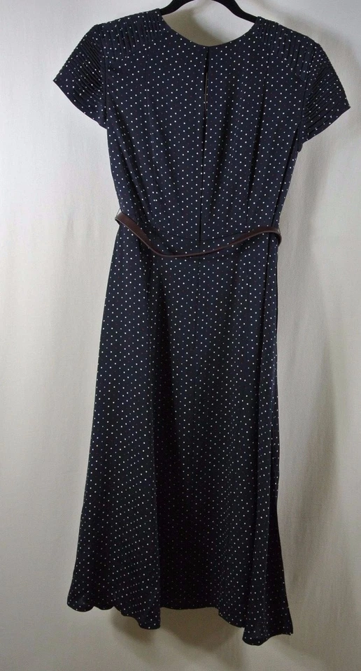 Nuevo Vestido Nordstrom Signature Estampado de Lunares Sarga de Seda con Cinturón - Azul Marino EE. UU. 0 #D394 Foto 4 de 4