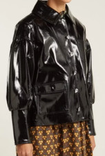 Shrimps Liam Jacket Black Pvc Faux Leather Shiny Bomber Fur Collar 8 10 Xs S