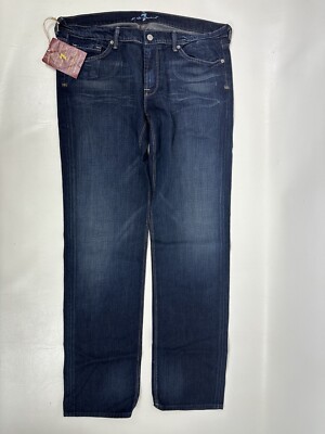 7 For All Mankind Size 38x34 Blue Slimmy Straight Denim Jeans Dark Wash USA Made
