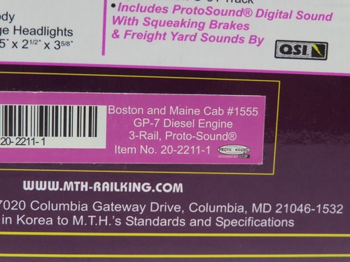 MTH 20-2211-1 Boston & Maine GP7 Diesel Engine Cab #1555 LN - Picture 10 of 10