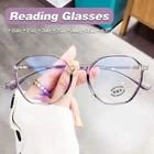 Polygon Reading Glasses Women Fashion Anti-Blue Light Eyeglasses Presbyopia +4.0