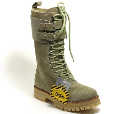 4 Zapatos con cordones Cuero Beige Hebilla Botines Botas Terciopelo Buffalo 36 - Imagen 1 de 4