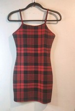 Shein women's black And white  grid straps bodycon Mini dress  - Small