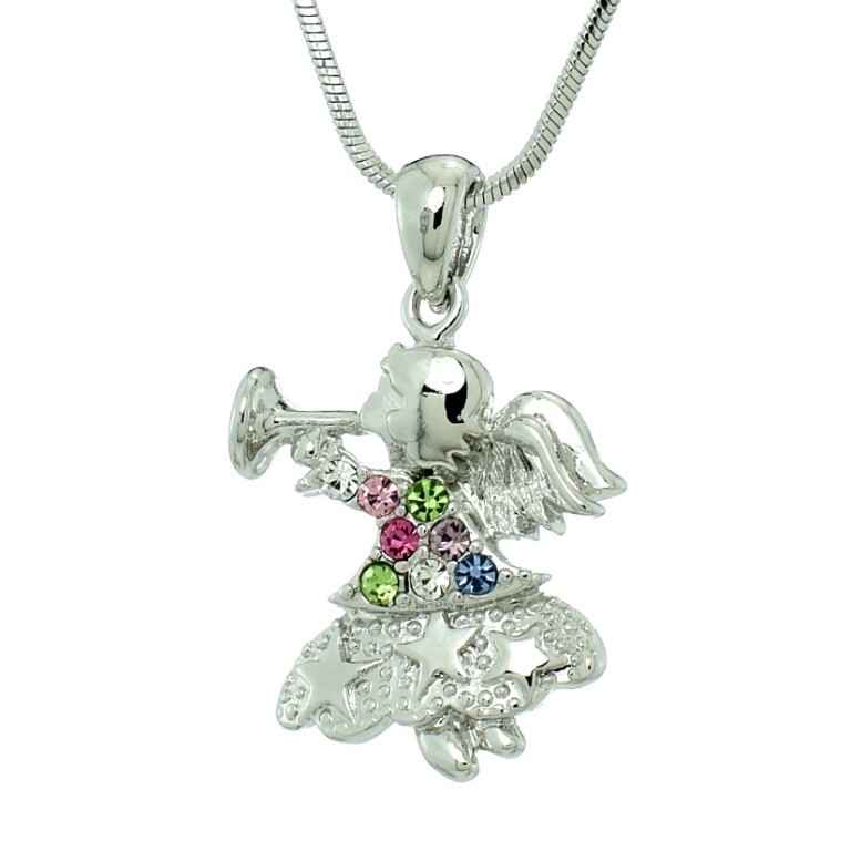 Swarovski Crystal Multi-Color Angel Trumpet Pendant Necklace with 18