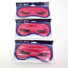 Unbranded Womens One Size Pink Purple Lashes Stars Sleeping Eye Sleep Mask Lot 3