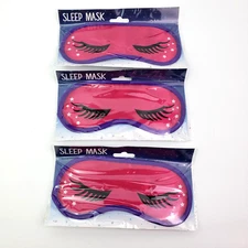 Unbranded Womens One Size Pink Purple Lashes Stars Sleeping Eye Sleep Mask Lot 3