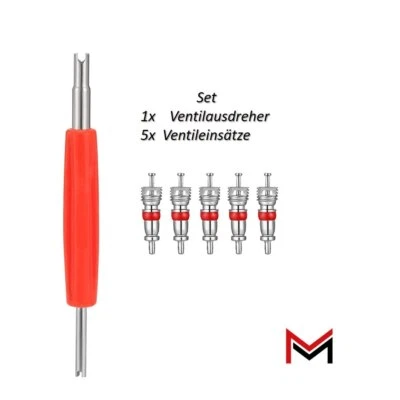 MANOVELLA Ventilausdreher + 5 Ventile Autoventil Ventil PKW Auto Ventilschlüssel Einsatz