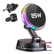 Qi2.2 25W Magnetic Car Charger with Cool Fan, 78 LBS Vacuum Suction Carbon Black
