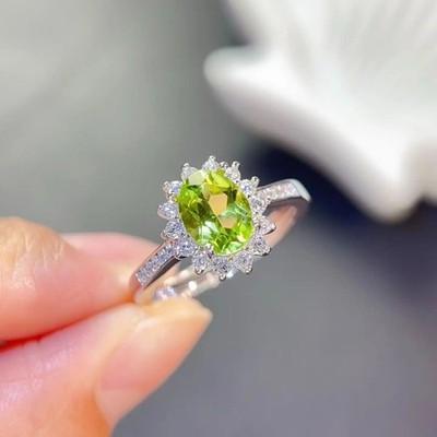 925 Sterling Silber natürlicher Peridot Ring Damen feiner Schmuck Zertifikat