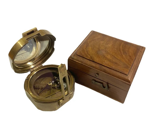 Royal Navy Solid Brass Brunton Compass in Wooden Box/Maritime Nautical Working - 第 3/5 張圖片